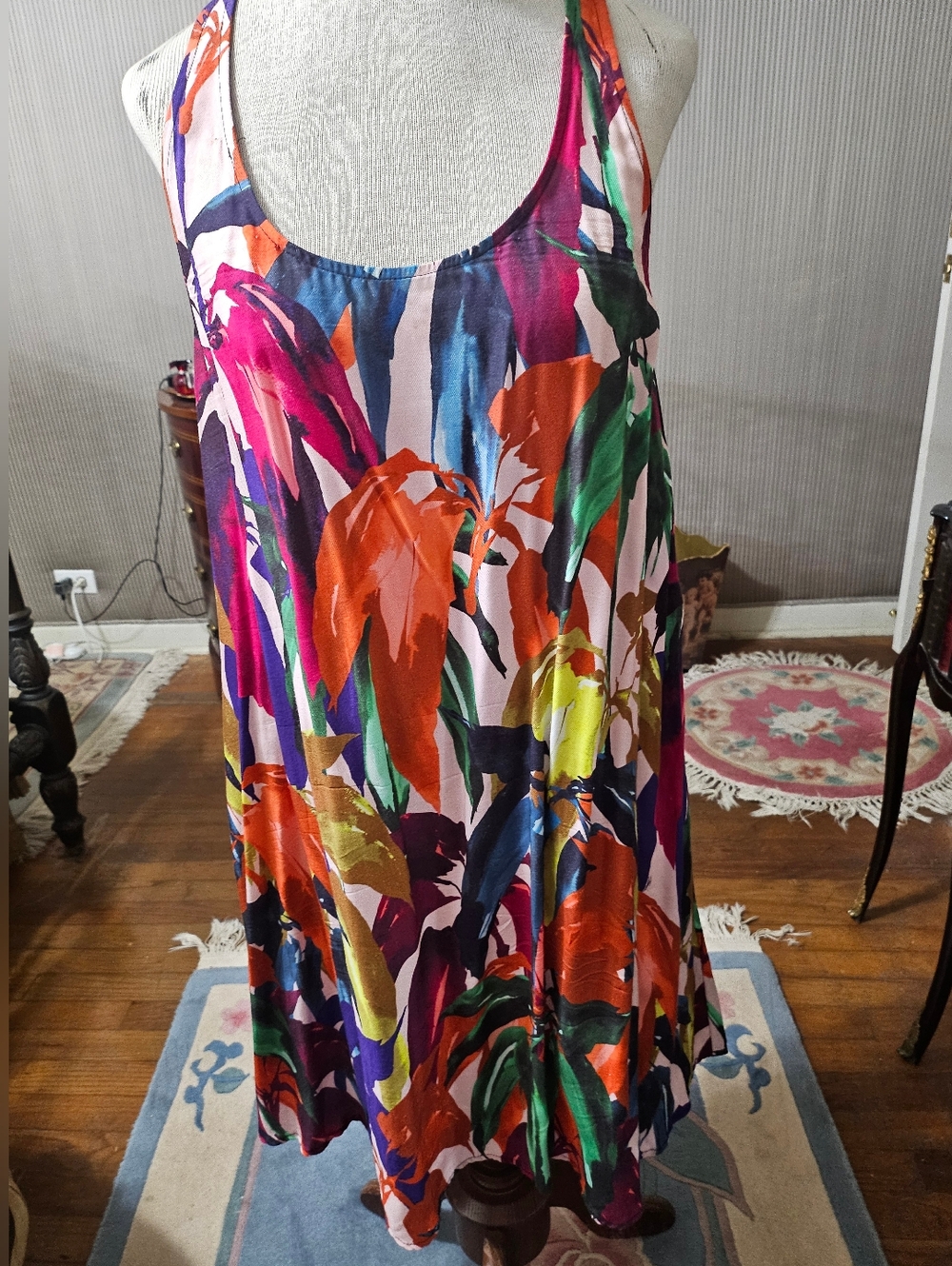 Vibrant Multicolor Tropical Print Tank Dress By TRINK TURK has Pockets